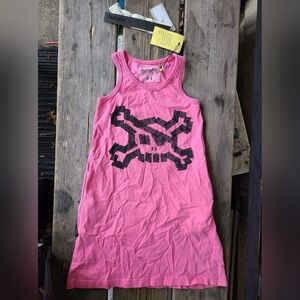 NUNUNU kids SZ 2-3Y NWT PINK w/ SKULL / CROSS BONES☠️ print tank dress